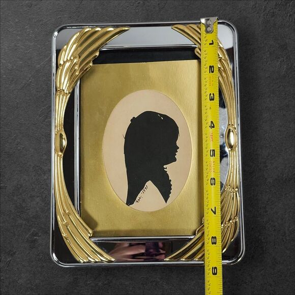 Vintage MCM Silver Gold Picture Frame 5x7 Hollywood Regency 1970s + Silhouette - Picture 9 of 10